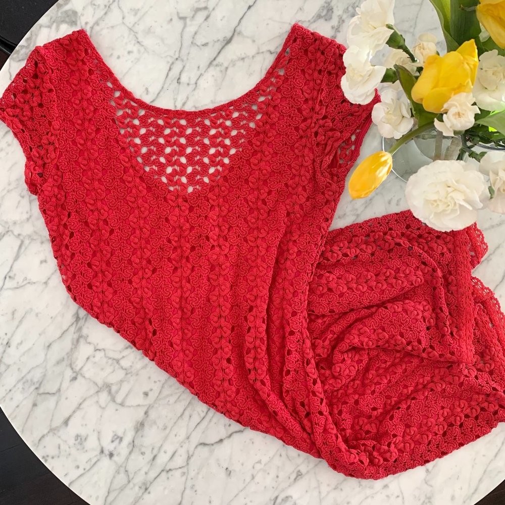 Free People Red Cap Sleeve Crochet Dress